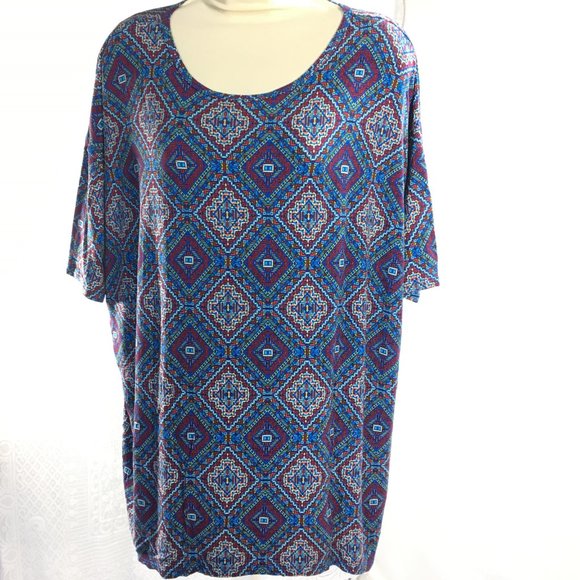LuLaRoe Irma Aztec Geometric Boho Tunic Top S Blouse Shirt Blue Red Orange Green - Picture 3 of 10